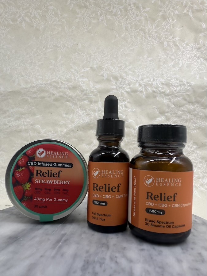 Healing Essence | Bundle - RELIEF - Full Spectrum CBD - 3 Products Premium Comfort Set | HE bundle relief Relief CBD Bundle – Capsules Tincture Gummies