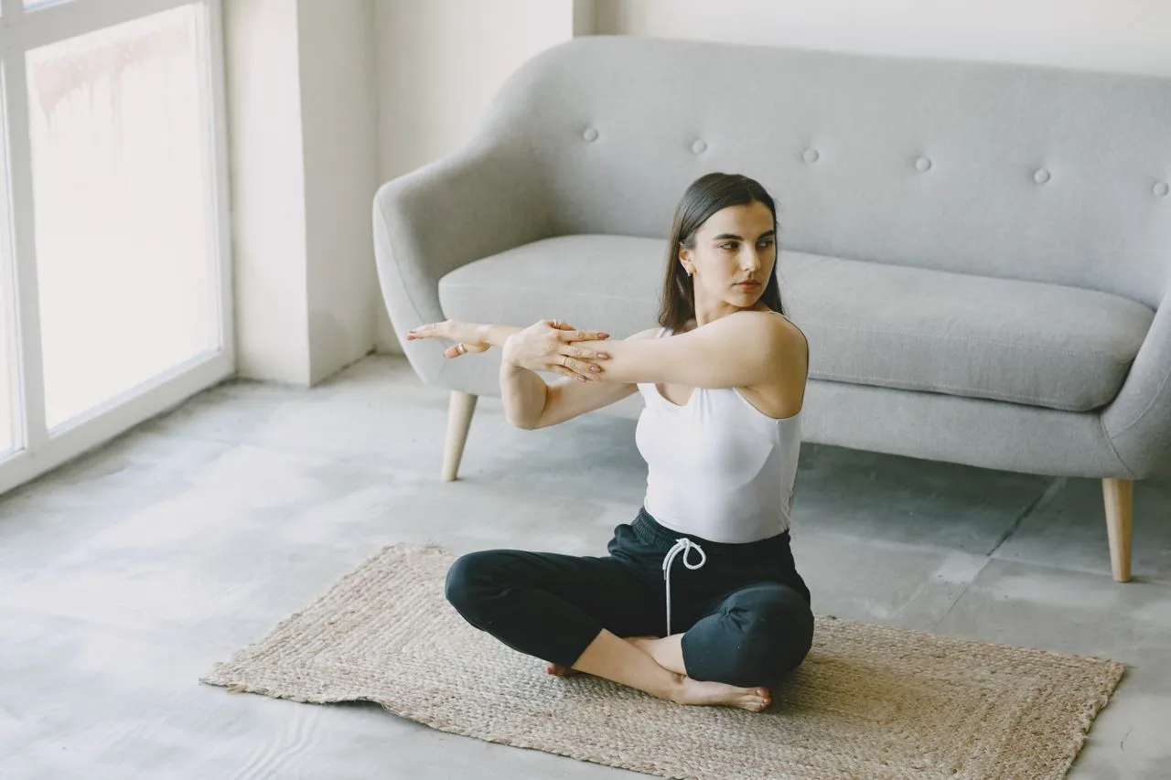 Woman practicing self-care and wellness routine