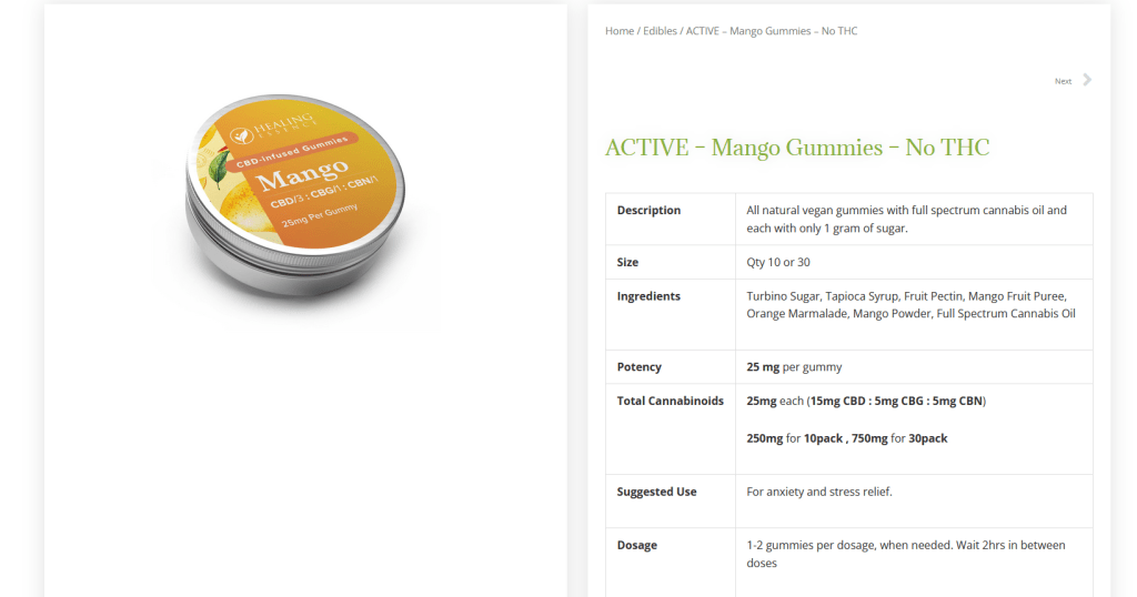 Healing Essence Mango CBD Gummies – 25mg Full Spectrum Vegan Gummies for Anxiety and Stress Relief